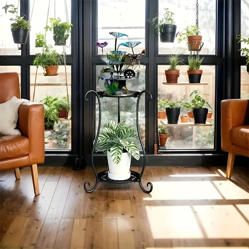 Indoor 2-Shelved Planter Black and White
