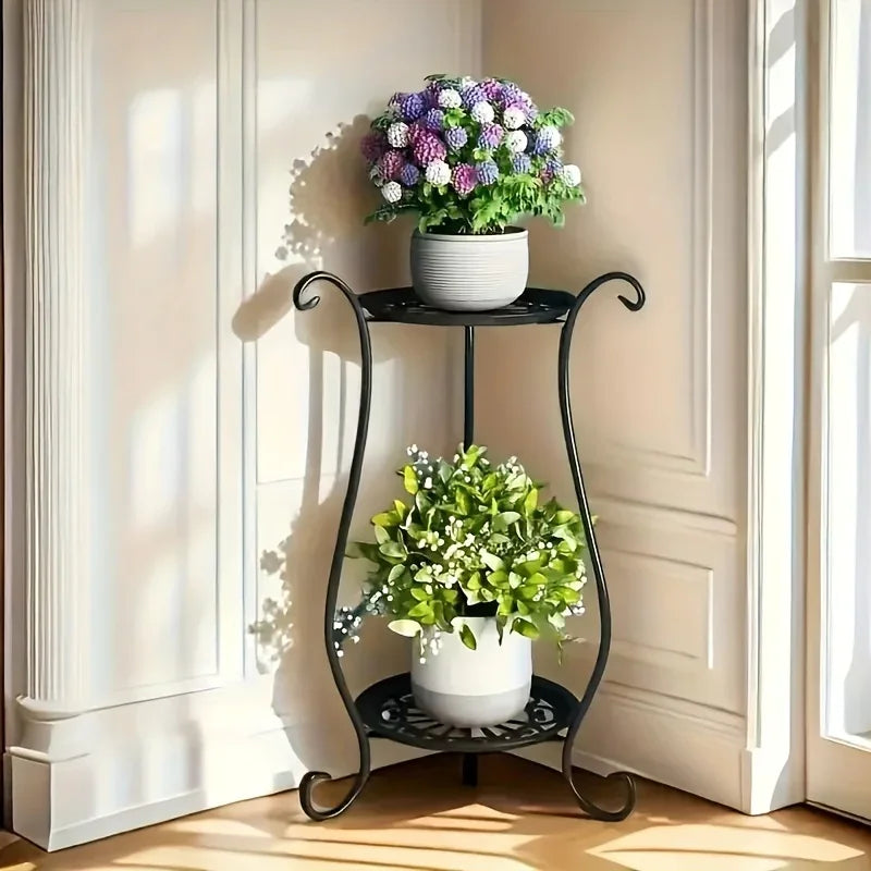 Indoor 2-Shelved Planter Black and White