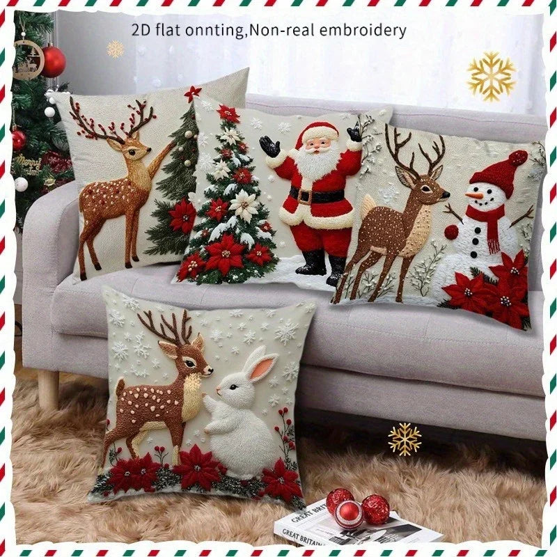 Polyester Christmas Pillow Covers - 4pcs with Zipper Closure