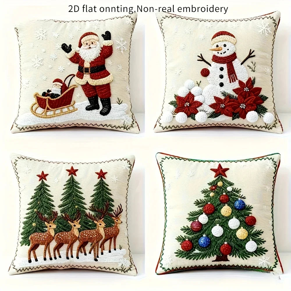 Polyester Christmas Pillow Covers - 4pcs with Zipper Closure