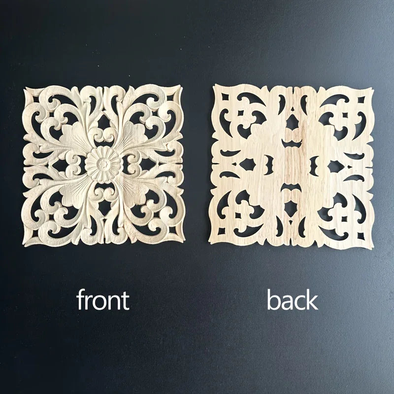 Rubberwood Wall Plaque with Intricate Floral Carvings, Natural Wooden Decor