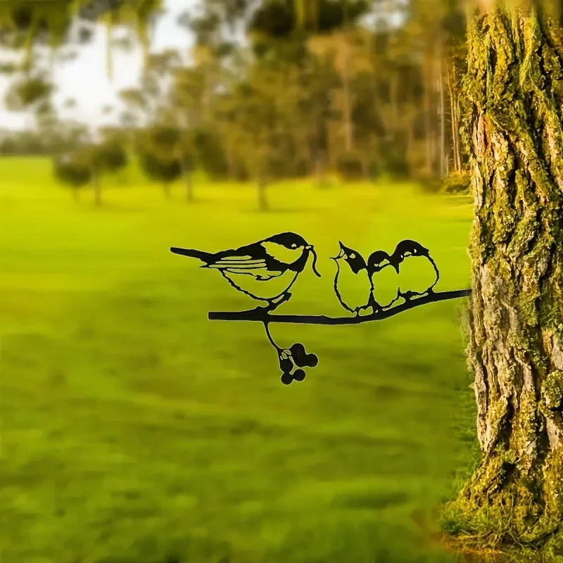 Rustic Metal Birds on Branch Wall Hanging Sculpture