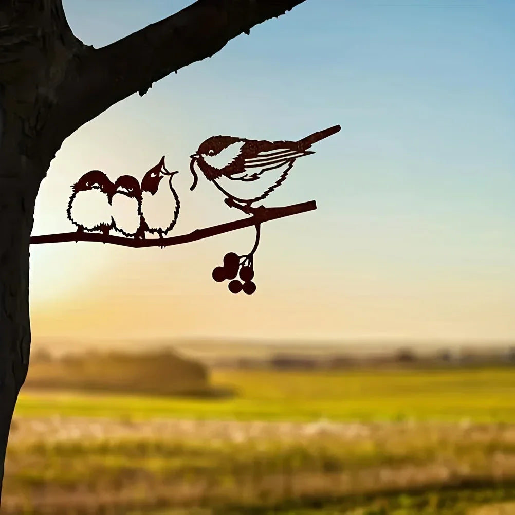Rustic Metal Birds on Branch Wall Hanging Sculpture