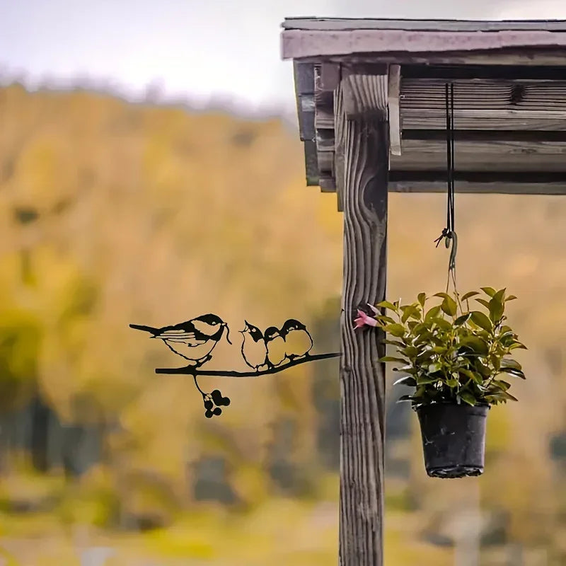 Rustic Metal Birds on Branch Wall Hanging Sculpture