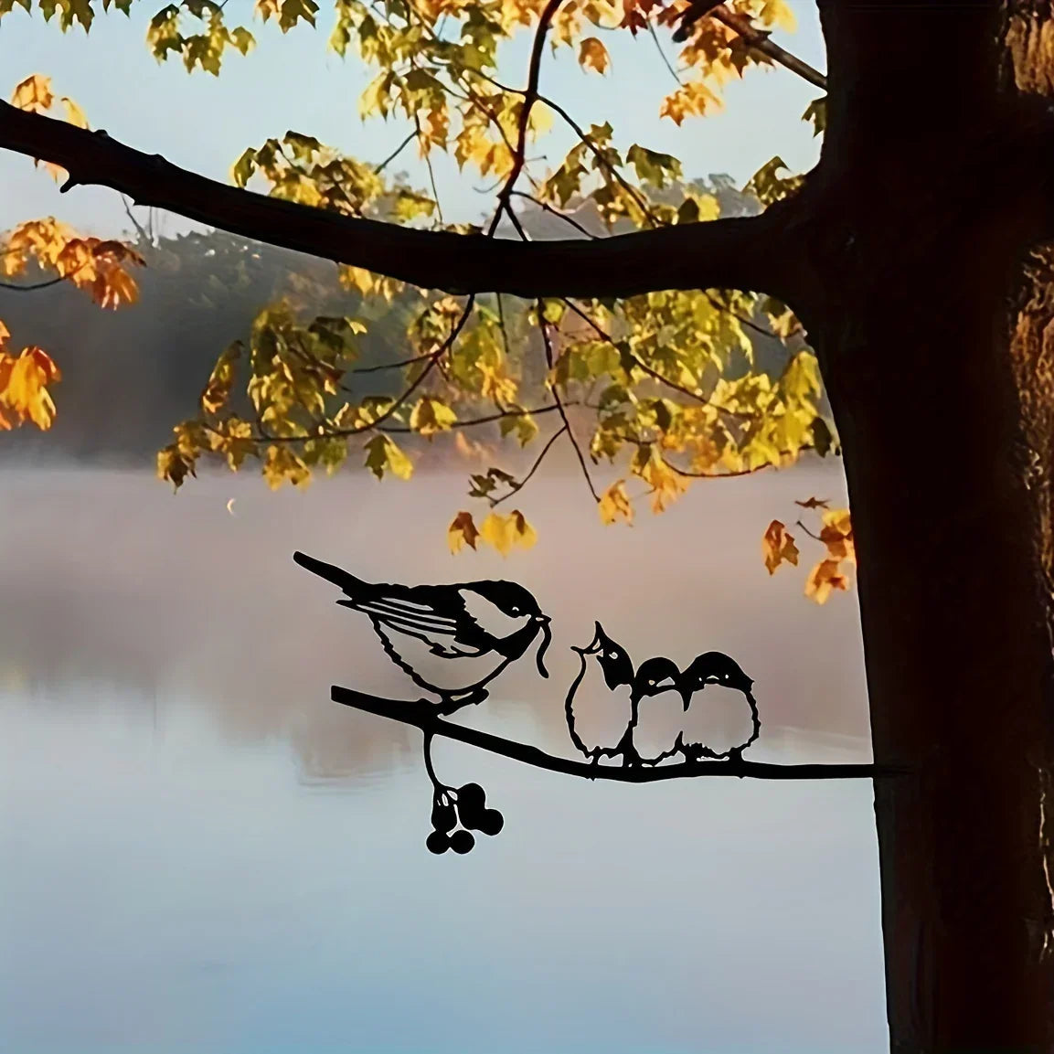 Rustic Metal Birds on Branch Wall Hanging Sculpture