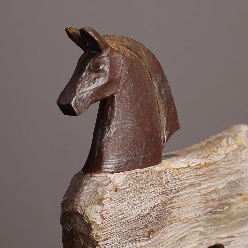 Rustic Wooden Horse Decorative Sculpture