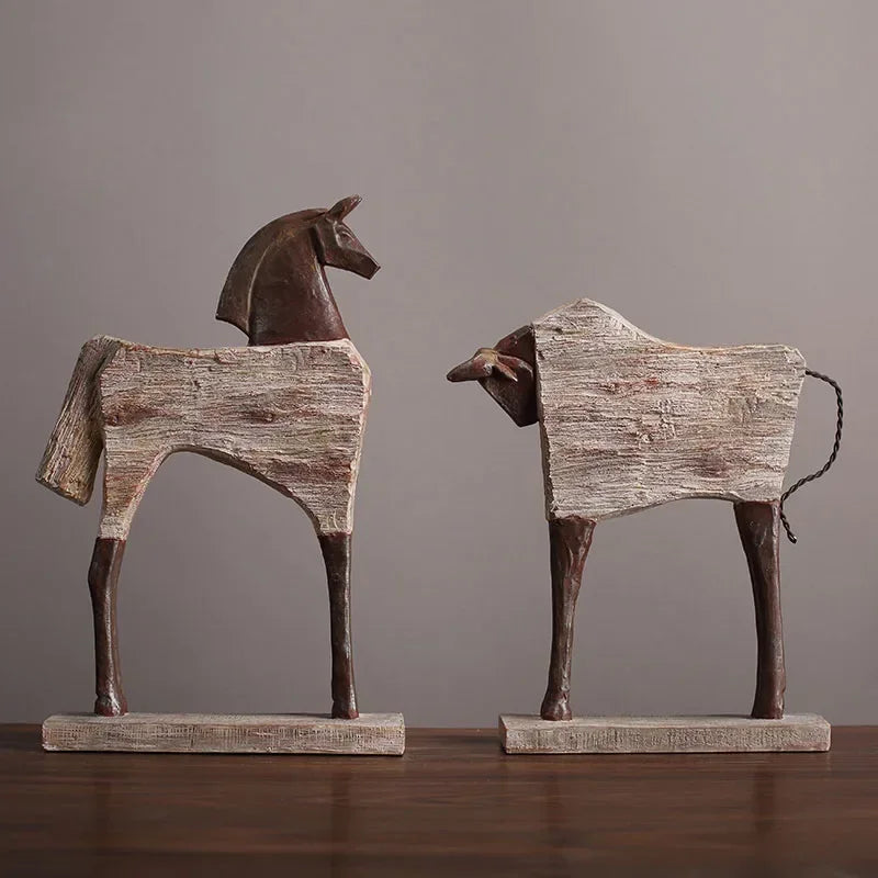 Rustic Wooden Horse Decorative Sculpture