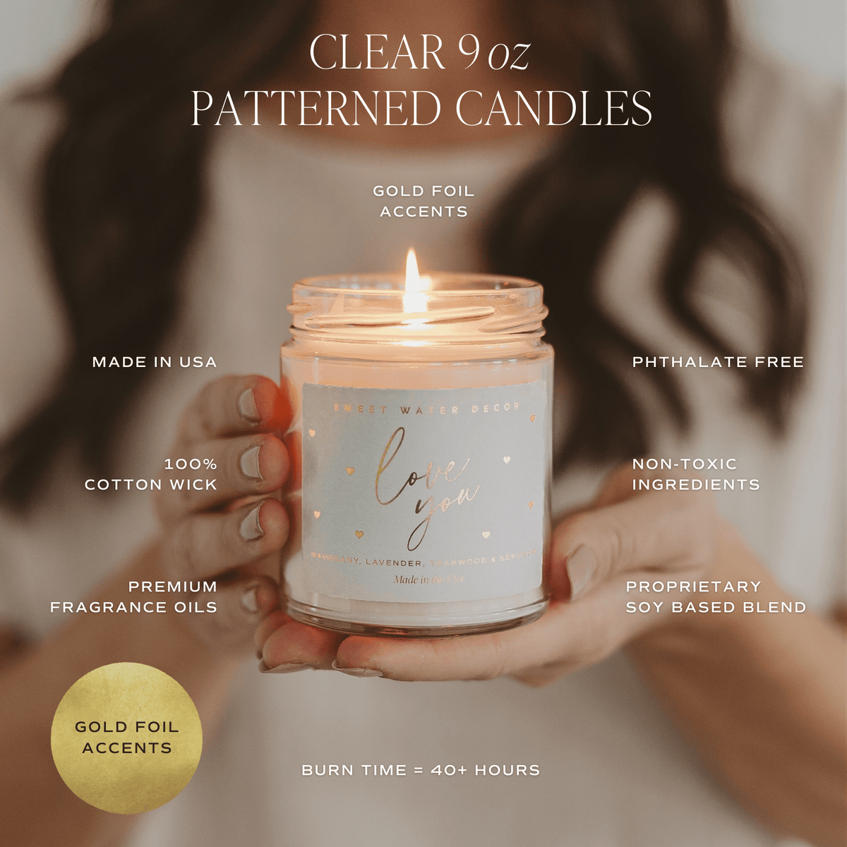 Cashmere and Vanilla Soy Patterned Candle - Clear Jar - 9 oz - Sweet Water Decor, view 5