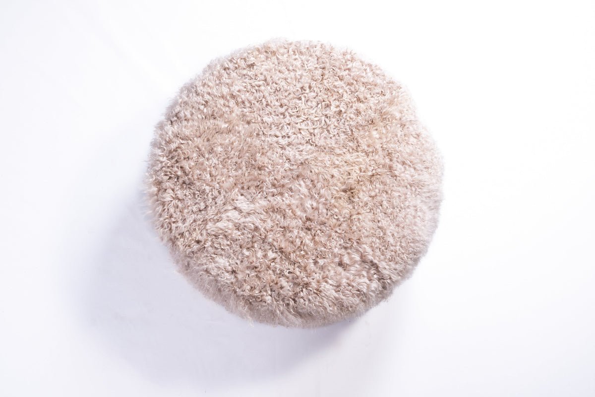 Sand Curly Goatskin Round Ottoman - Homelosophy, view 2