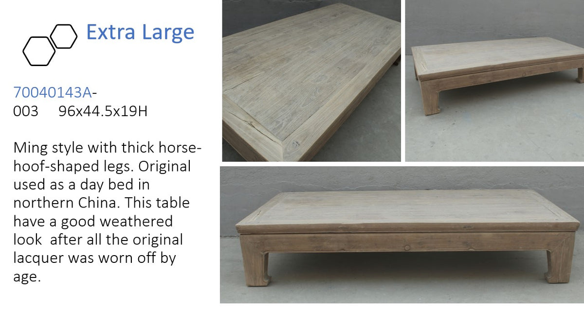 Vintage Extra Large Coffee Table Approx. 7-8ft Wide 30-50 Inches Deep Weathered Natural(Size & Finish vary)