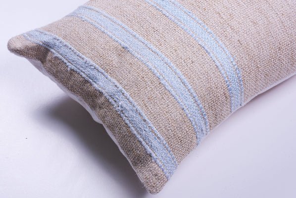 Pale Blue Striped Raw Linen Pillow - Homelosophy, view 3