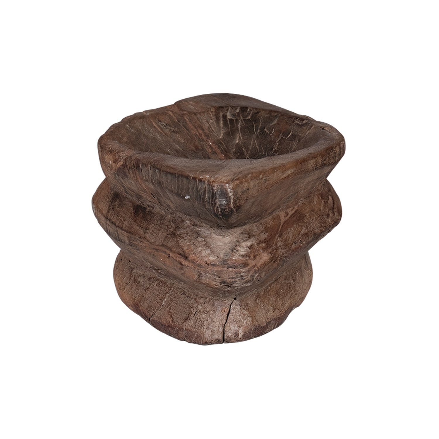 13 in. Long Antique Carved Wooden Boat Shaped Bowl In Natural Finish
