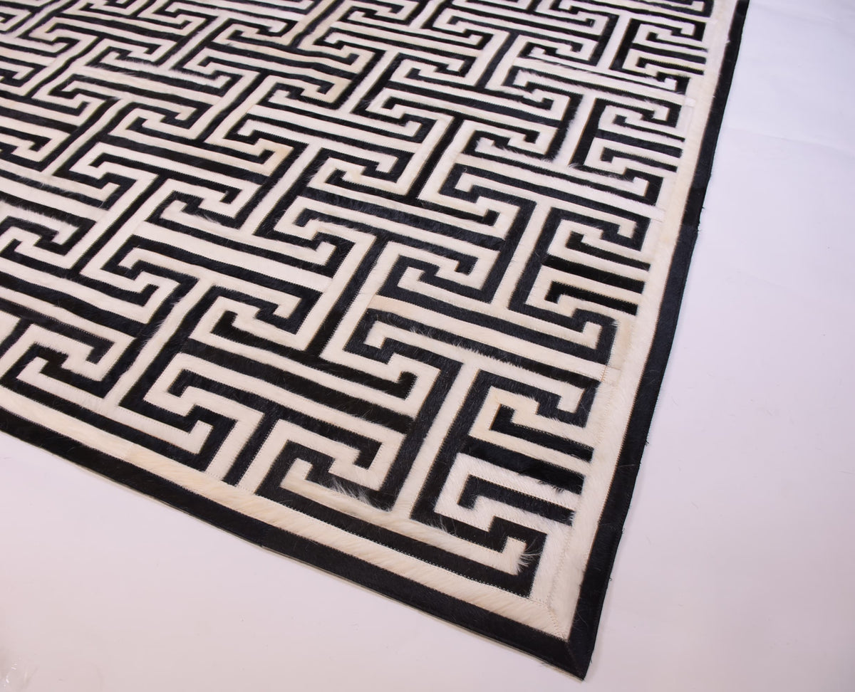 T MODEL – Maze-Inspired Cowhide Patch Rug - Homelosophy, view 6