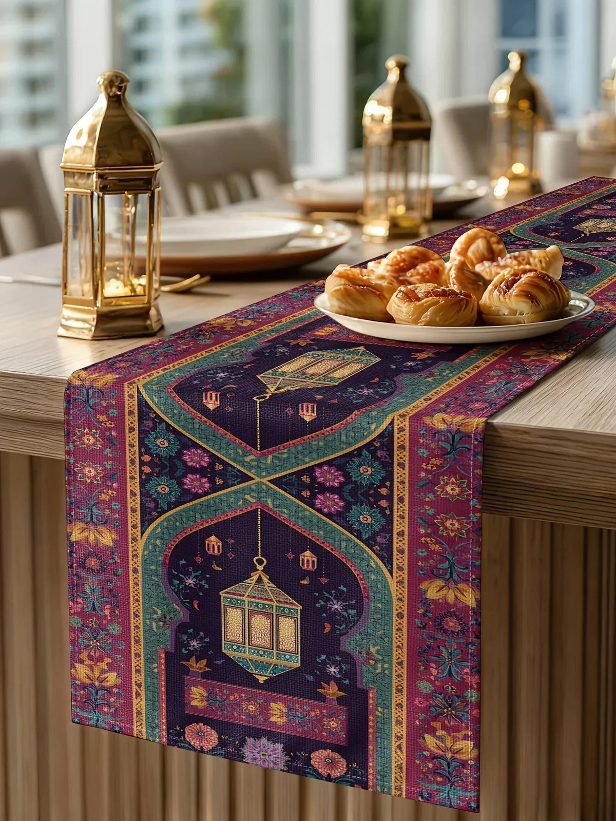 Table Runner - Vintage Polyester Ramadan Lantern