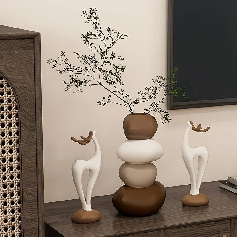 Vase - Decorative Stacked Stone 3 Layered — House of Avana, view 2 of 24