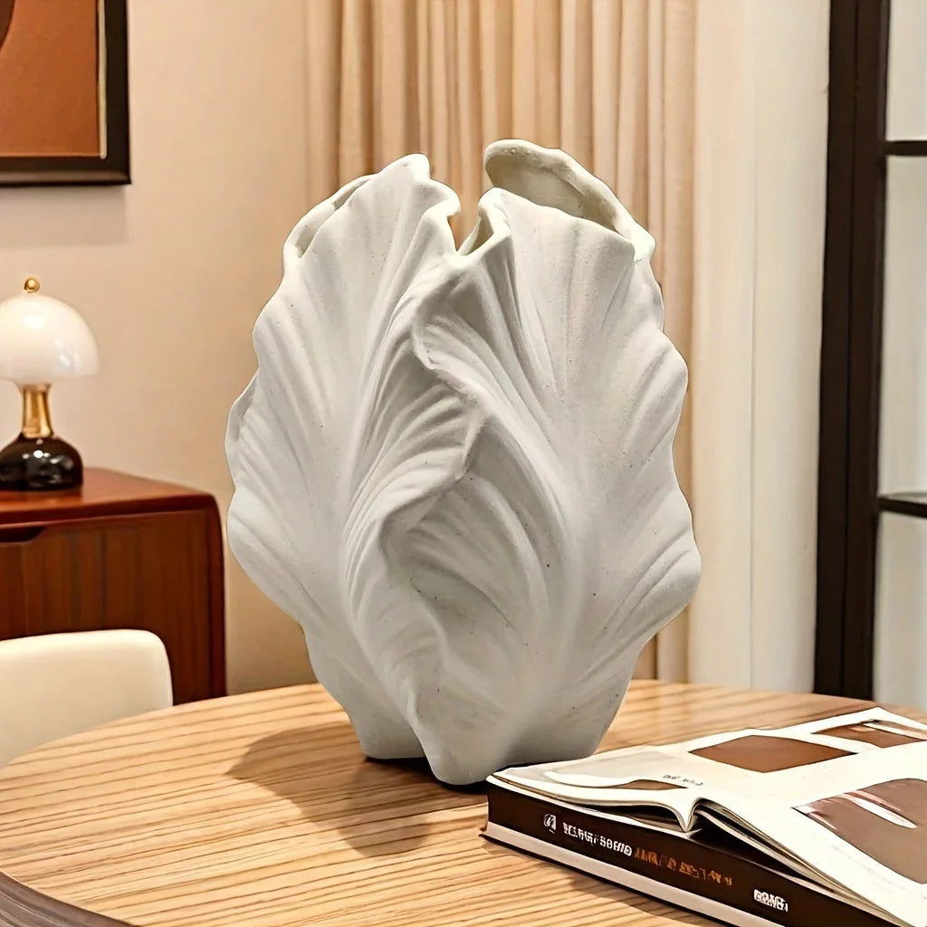 Vase - Textured Ceramic White Oval — House of Avana, view 2 of 14