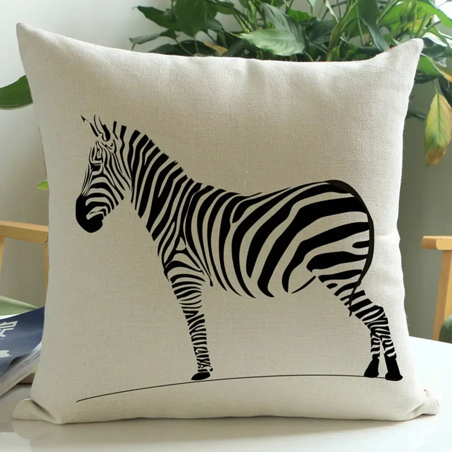 Wild Animal Style Decorative Cushion African Zebra Elephant Giraffe Cushion Square Throw Pillows Cotton Linen Pillowcase 45x45cm