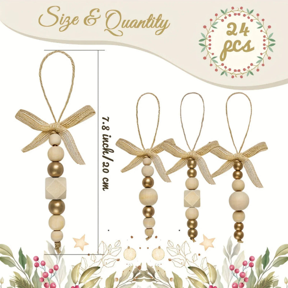 Wooden Christmas Tree Hanging Decor with Beads