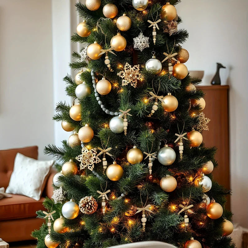 Wooden Christmas Tree Hanging Decor with Beads