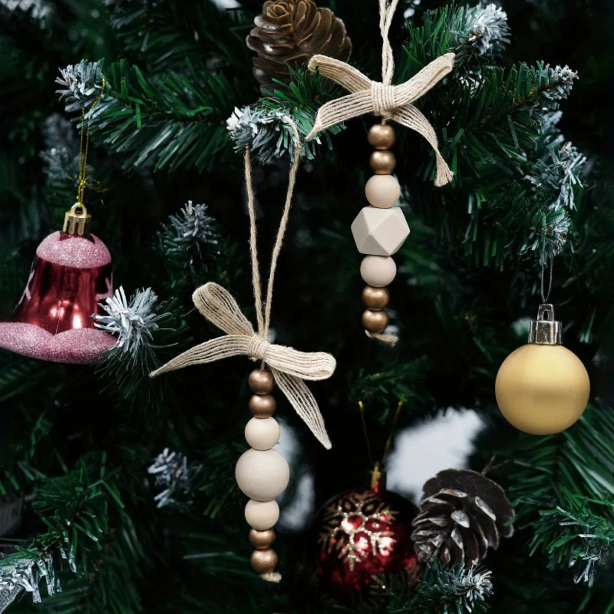 Wooden Christmas Tree Hanging Decor with Beads