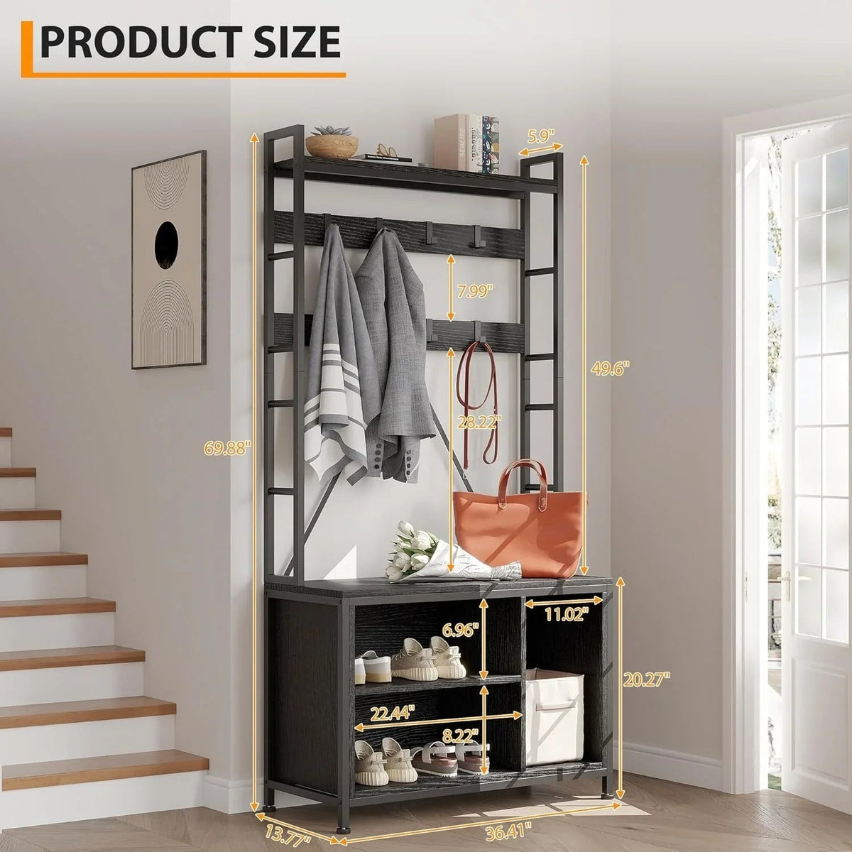 Wooden Hall Tree with Storage Bench and Coat Rack — House of Avana, view 2 of 14
