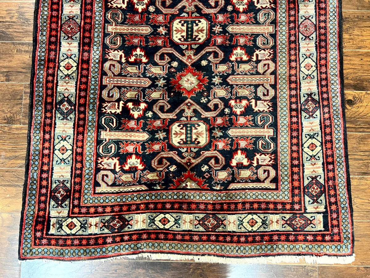 Persian Wide Runner Rug 4.8 x 10, Persian Kalegi Ardabil Rug, Perpedil Caucasian Rug, Antique Handmade Wool Carpet, Navy Blue Red, Tribal Rug - Jewel Rugs, view 5