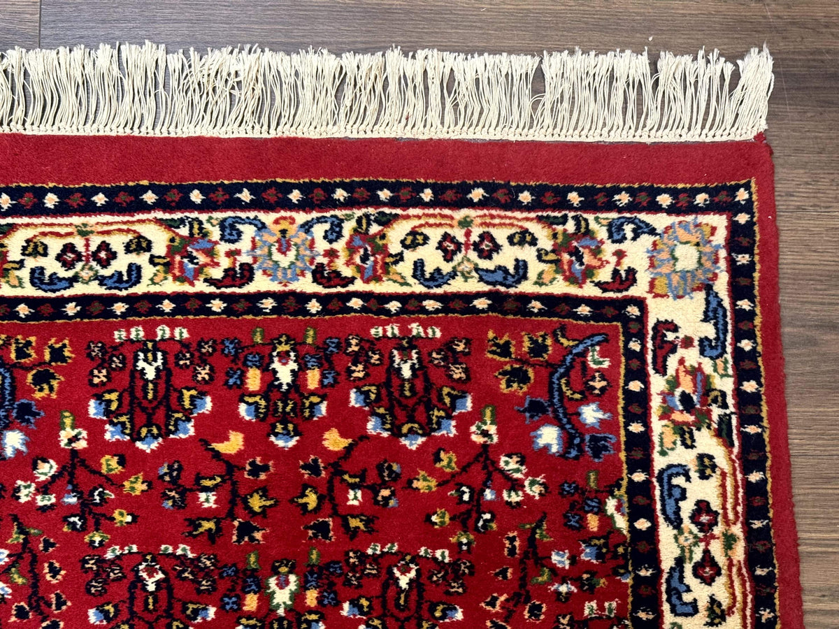 Indo Persian Sarouk Runner Rug 3 x 12, Red and Cream, Allover Pattern, 12ft Runner, Hand Knotted - Jewel Rugs, view 7