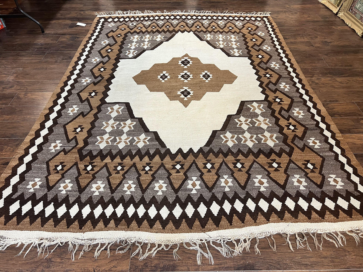 Antique Persian Fars Kilim Rug 8x11, Wool, Boho Tribal Persian Shiraz Flatweave Carpet, Semi Open Field, Geometric, Handmade, Vintage Semi Antique - Jewel Rugs, view 13
