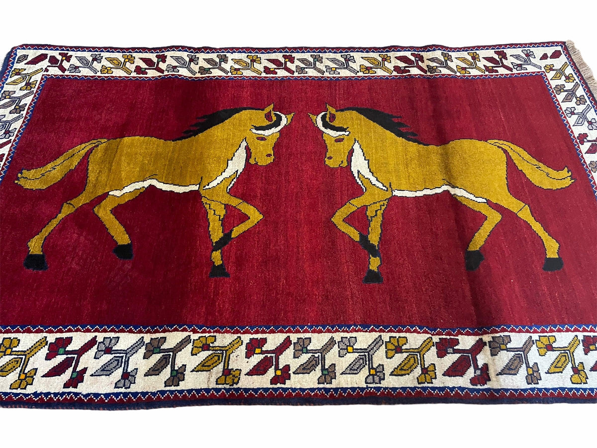 4 X 7 Handmade Hand-Knotted Quality Wool Rug Horses Zagros Red Mustard Gold New - Jewel Rugs, view 9