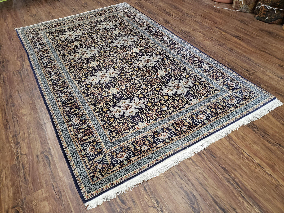 Persian Kashan Rug, Navy Blue, Hand-Knotted, Wool, 4' 8" x 7' 4", Pair A - Jewel Rugs, view 3