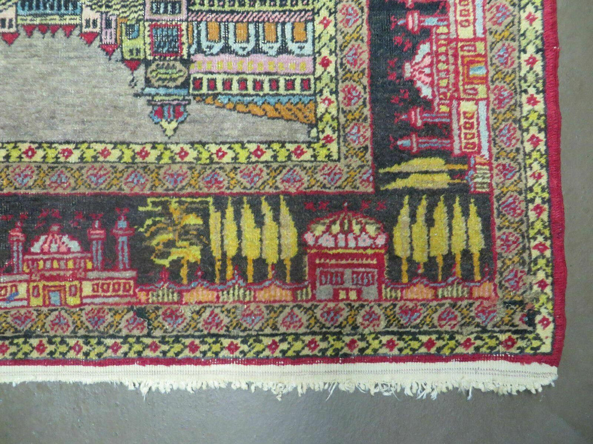 4' X 6' Antique 1920s Handmade Turkish Mehrab Design Wool Rug Lantern Beautiful - Jewel Rugs, view 8