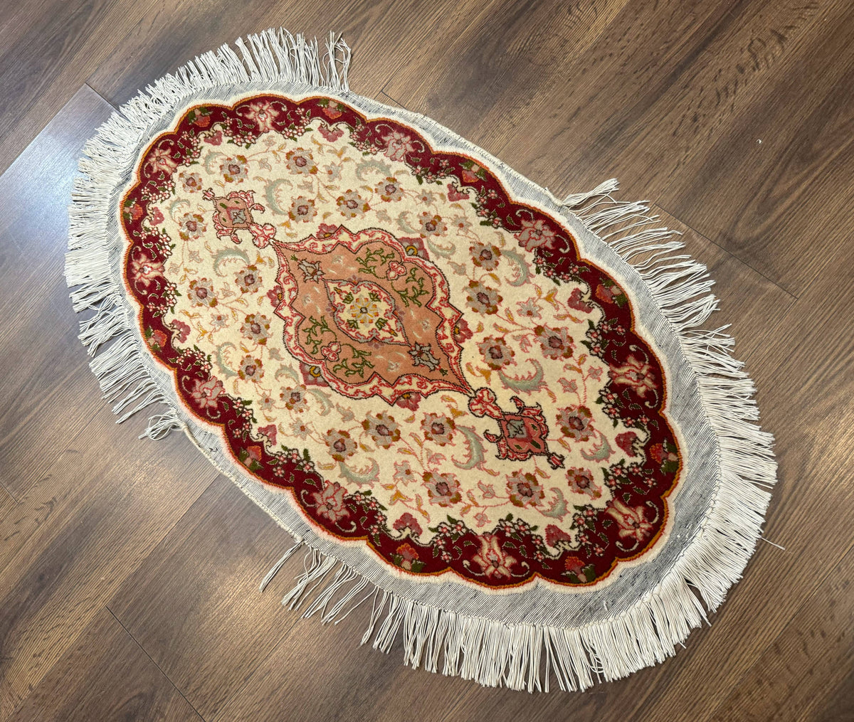 Small Oval Persian Tabriz Rug 2x4, Kork Wool and Silk Highlights, Fine 260 KPSI - Jewel Rugs, view 12