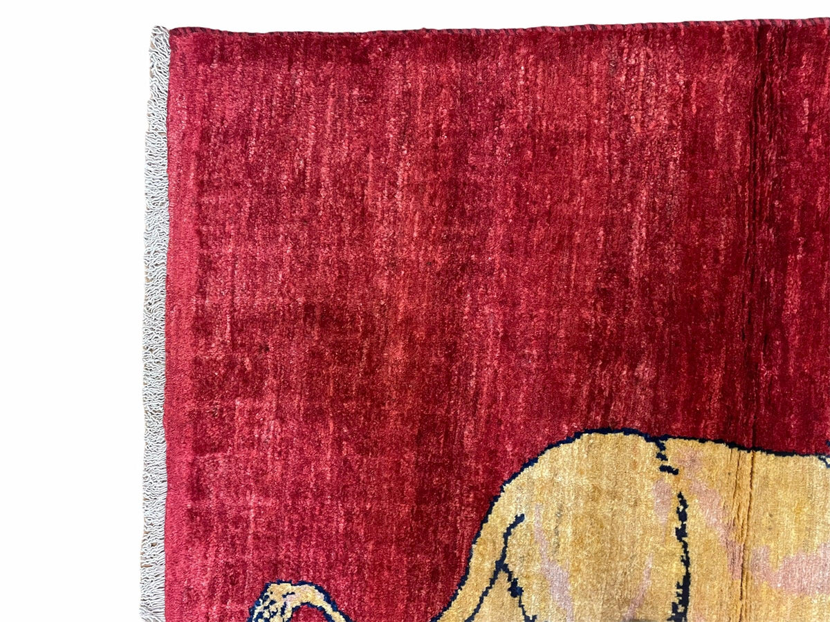 3 X 5 Handmade Hand-Knotted Quality Wool Rug New Vintage Lion Red Pictorial - Jewel Rugs, view 4