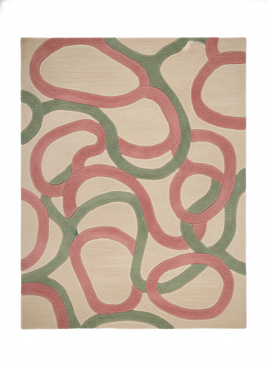 A Beige Rug With Pink And Green Hand Tufted Rug Sample