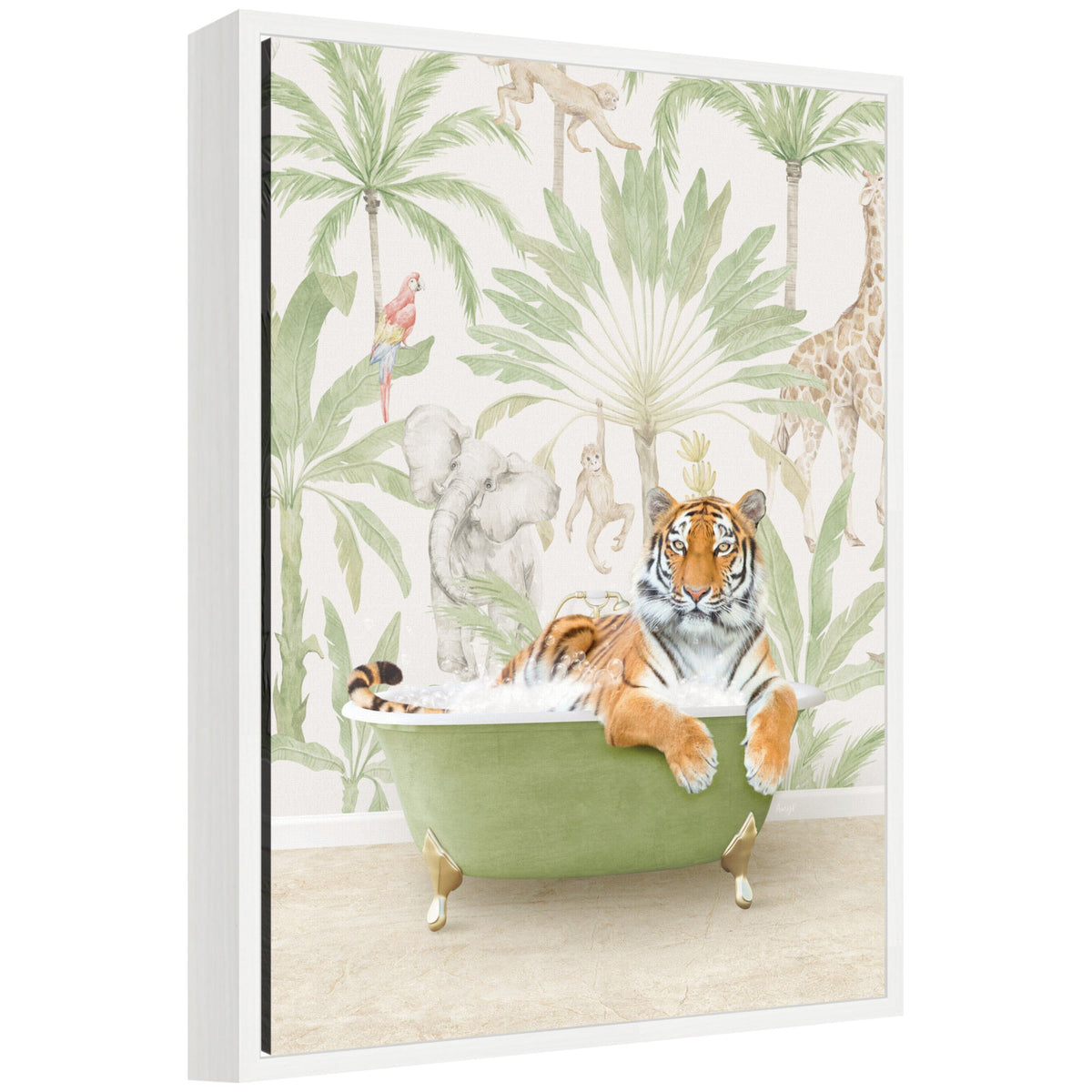 Sylvie Tiger in Wild Safari Bathtub Framed Canvas by Amy Peterson