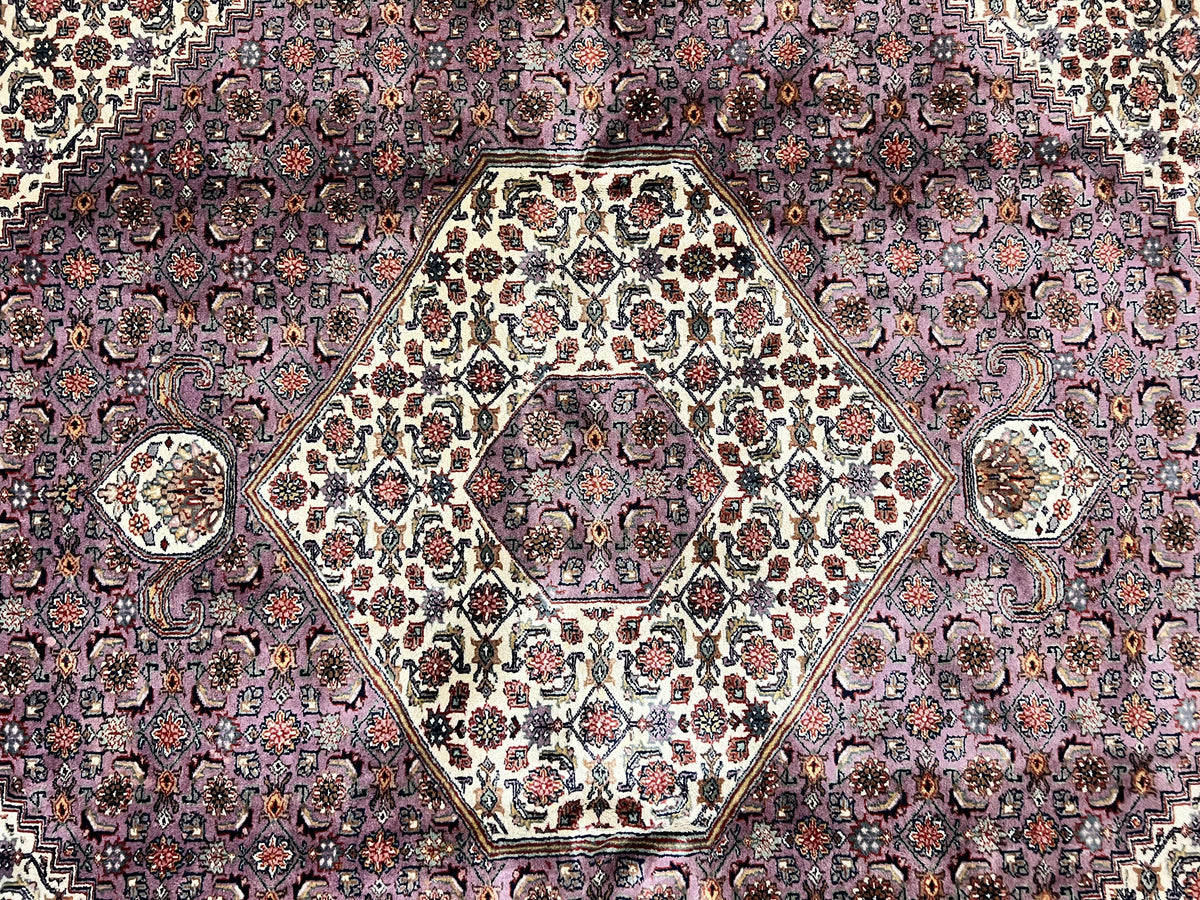 Indo Persian Bidjar Rug 8x10, Purple and Ivory Hand Knotted Wool Vintage Oriental Carpet, Herati Mahi Pattern, 8 x 10 Traditional Fine Rug - Jewel Rugs, view 4