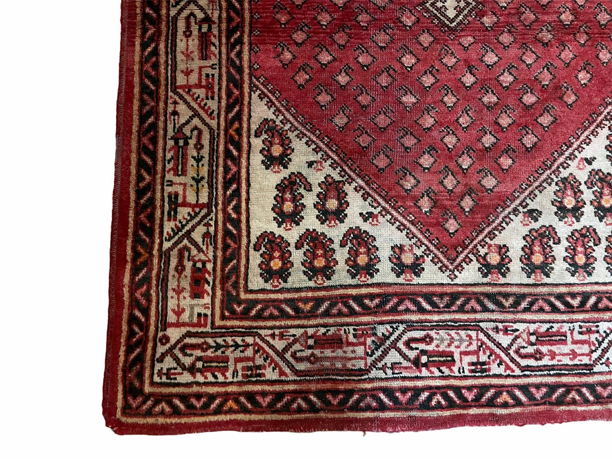 4 X 6.5 Antique Handmade Wool Rug Paisley Boteh Design Tribal Rug Red Ivory - Jewel Rugs, view 8