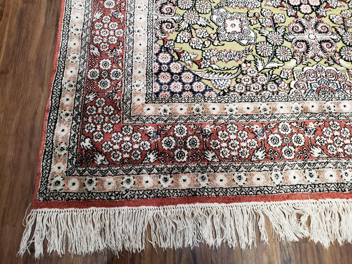 5x8 Indian Kashmiri Silk Rug with Gold Threads - Jewel Rugs, view 8