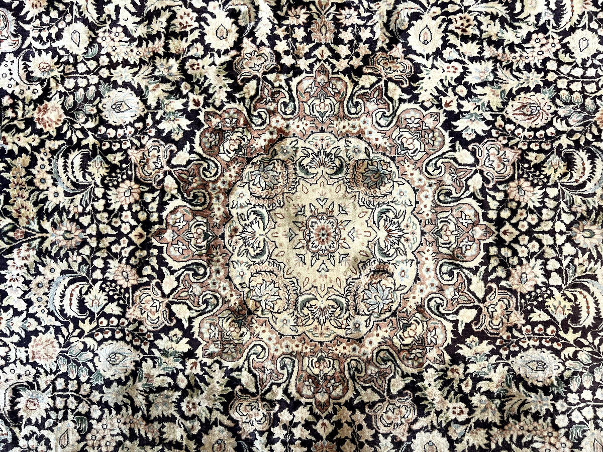 Silk Indian Kashmiri Rug 8x10, Floral Medallion, Indo Persian Carpet, Handmade Vintage Silk Rug - Jewel Rugs, view 5