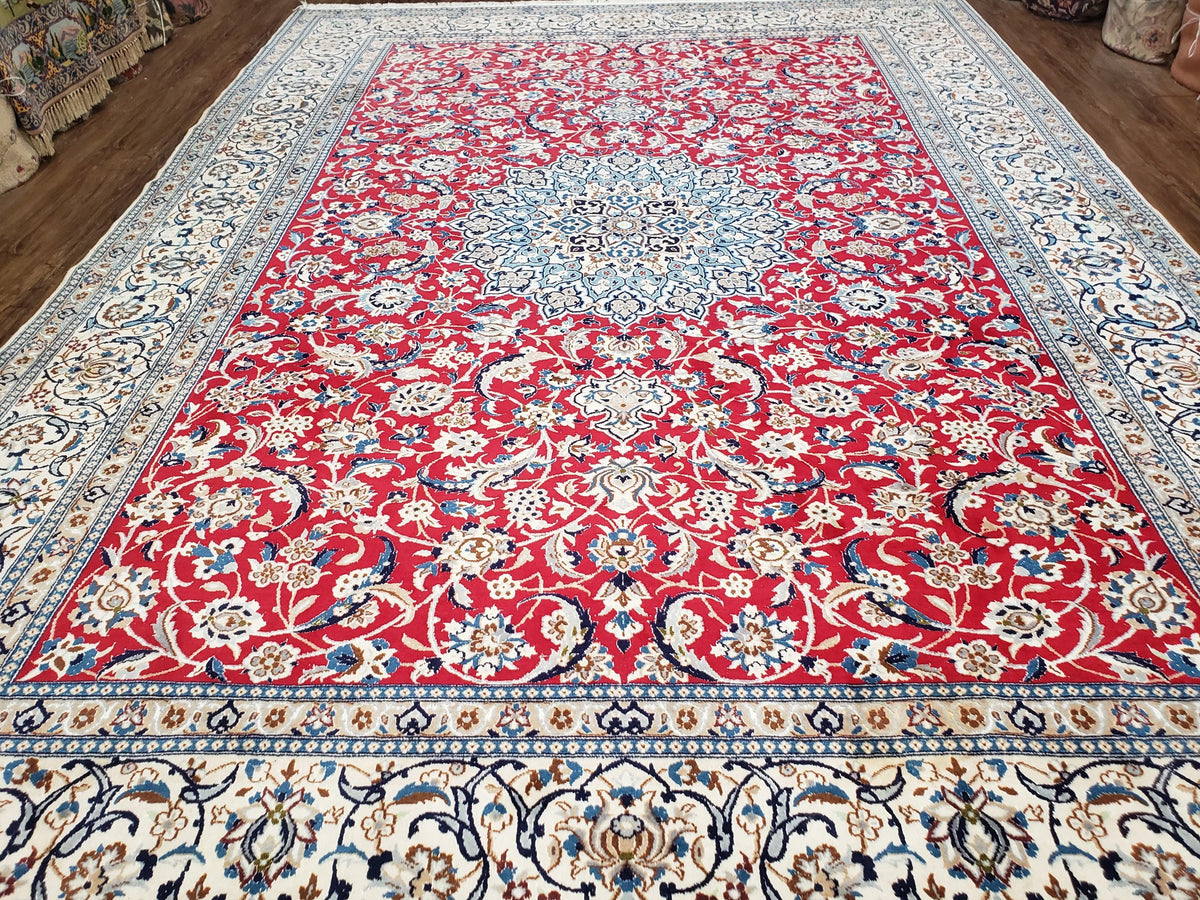 Persian Nain Rug 8x12, Red and Ivory, Signed - Jewel Rugs, view 12