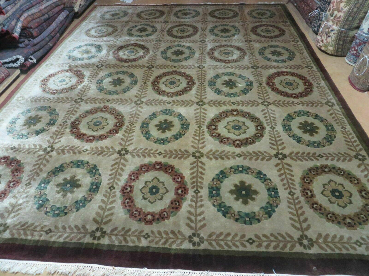 9' X 12' Modern Handmade Indo Lahore Wool Rug Art Deco Olive Ivory Nice Wow - Jewel Rugs, view 12