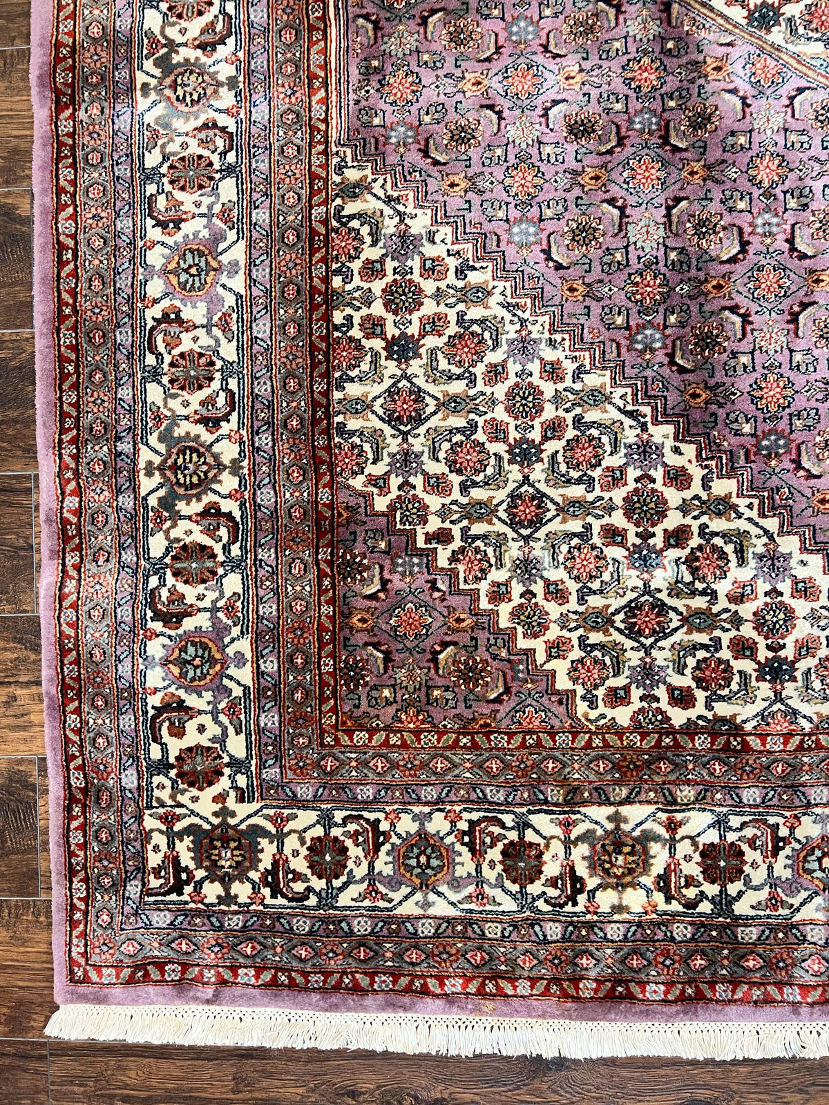 Indo Persian Bidjar Rug 8x10, Purple and Ivory Hand Knotted Wool Vintage Oriental Carpet, Herati Mahi Pattern, 8 x 10 Traditional Fine Rug - Jewel Rugs, view 8
