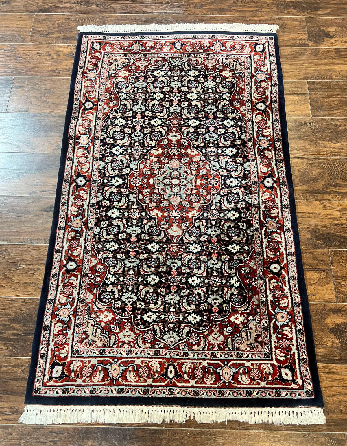 Indo Persian Rug 3x4, Herati Allover Pattern, Midnight Blue and Red, Small Vintage Handmade Wool Rug - Jewel Rugs, view 2