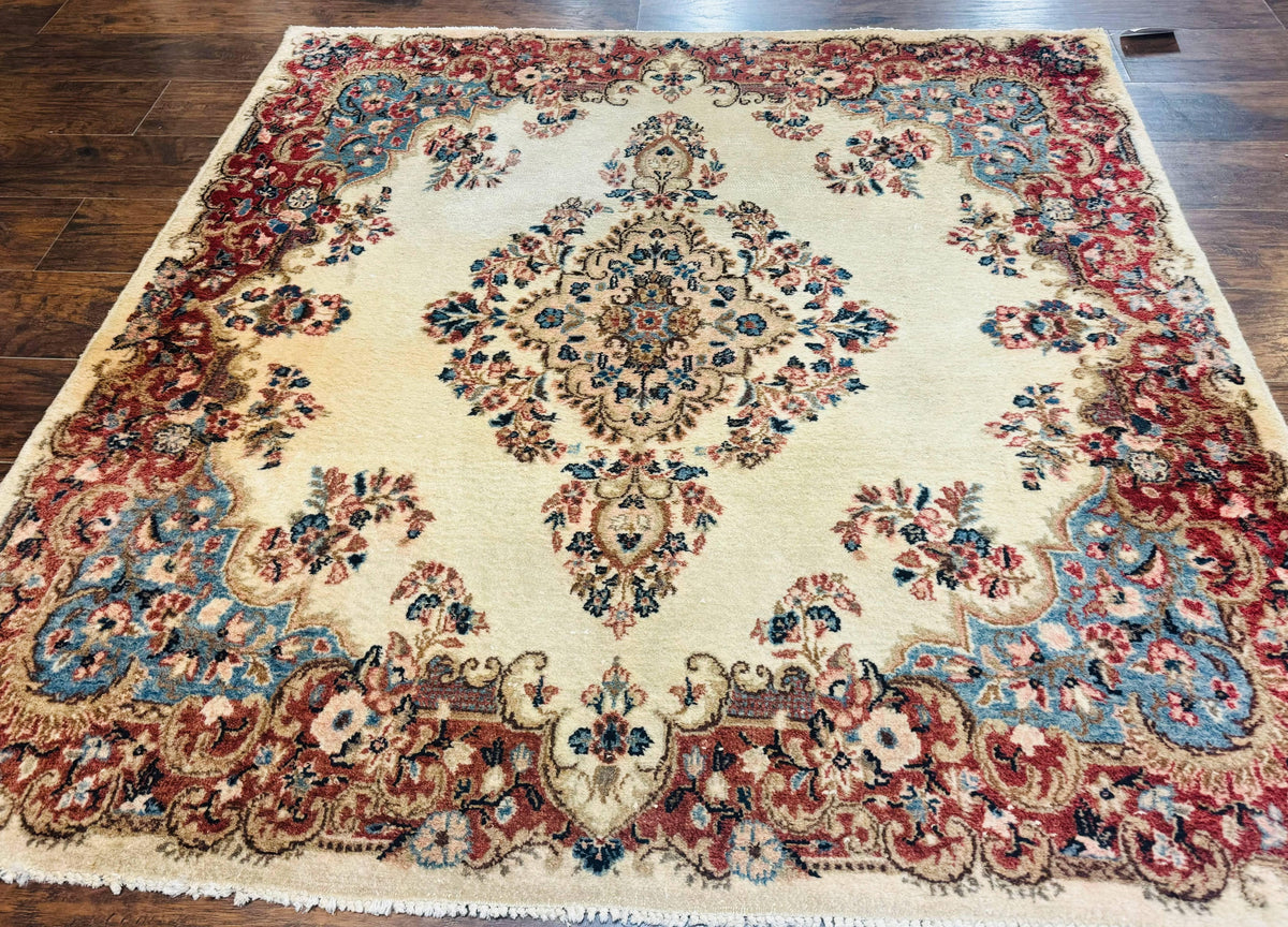 Square Persian Kerman Rug, Beige/Cream and Light Blue, Traditional Persian Rug, 5.5 x 5.5 ft - Jewel Rugs, view 2