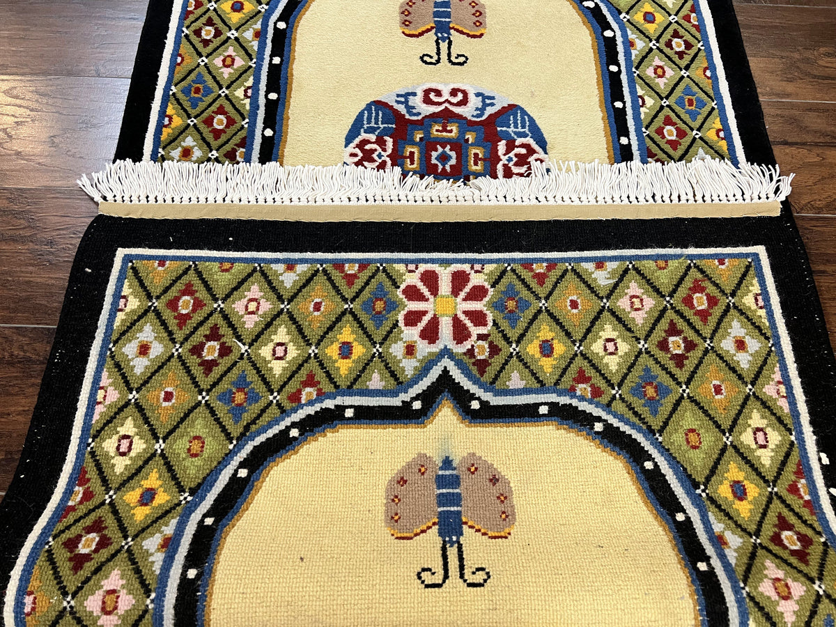 Chinese Rug 3x6 ft, Chinese Wool Rug, Tiensin Rug, Handmade Wool 3 x 6 Vintage Peking Rug, Art Deco Rug, Butterflies - Jewel Rugs, view 10