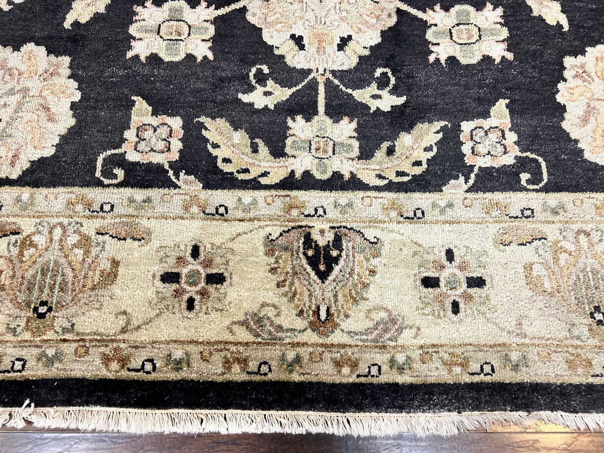 Indo Mahal Rug 8x10, Black and Beige, Vintage Rug 8 x 10 ft, Floral, Handmade Wool Carpet - Jewel Rugs, view 6