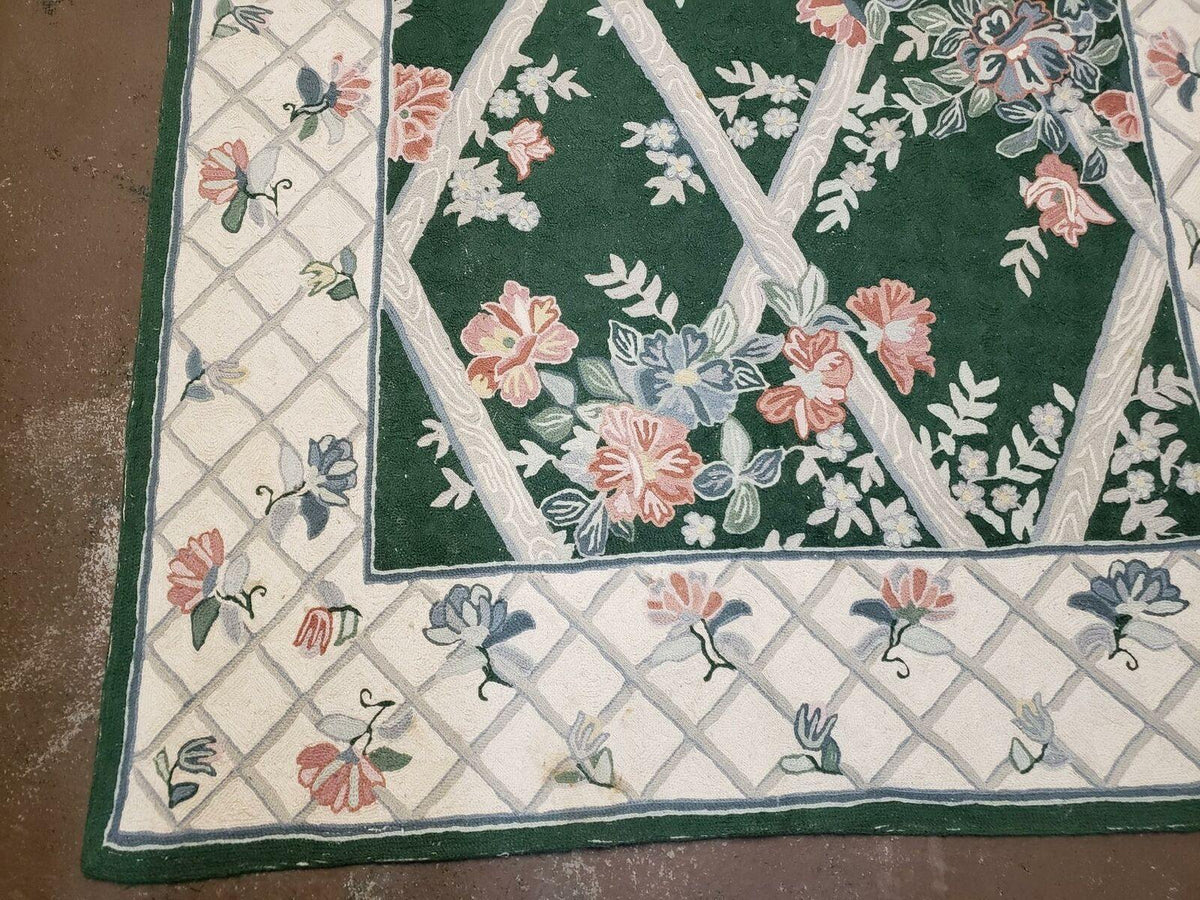 3' 6" X 5' 6" Hand Stitched Indian Wool Rug with Backing Green Beige - Jewel Rugs, view 9