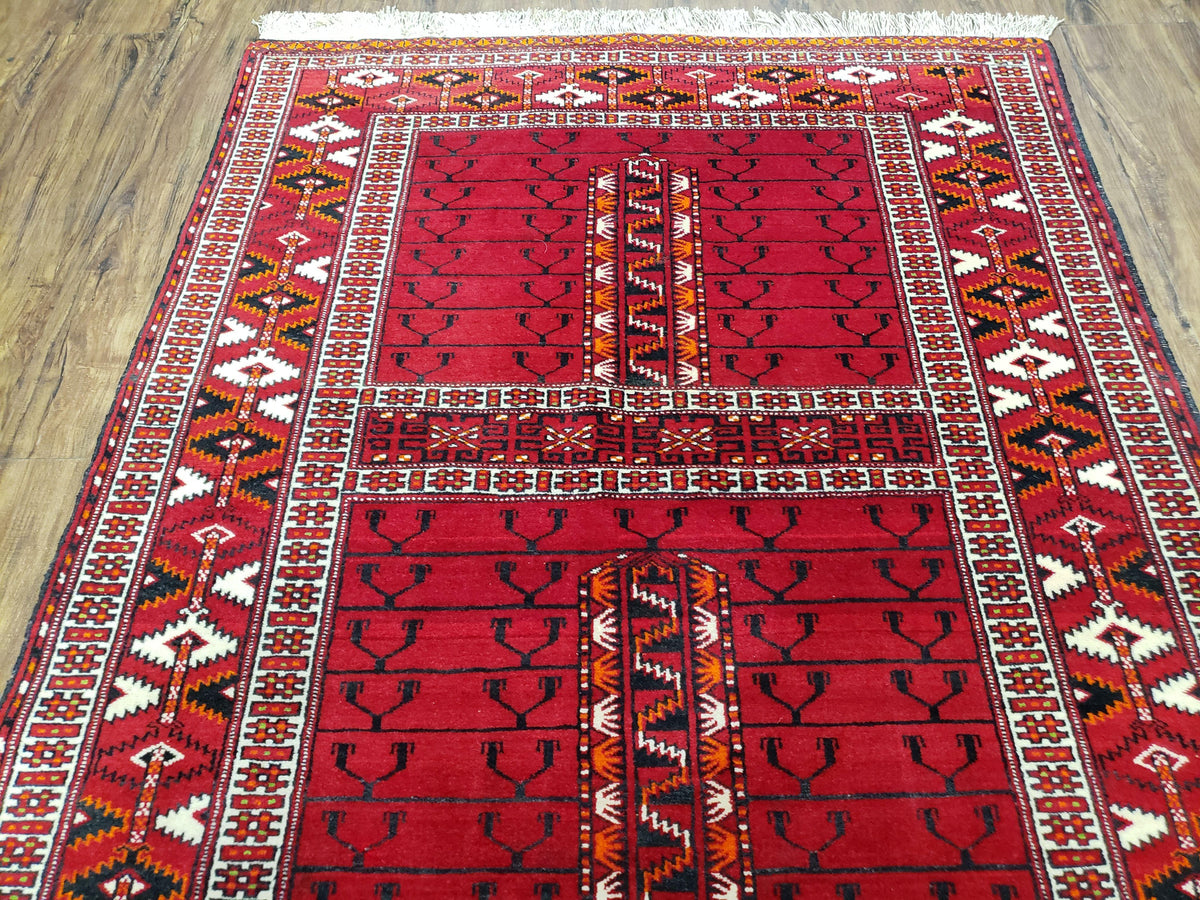Antique Persian Turkoman Rug 4x5, Hatchli Tekkeh Ersari Red Tribal Rug, Handmade Wool Oriental Carpet, Four Seasons Rug - Jewel Rugs, view 5