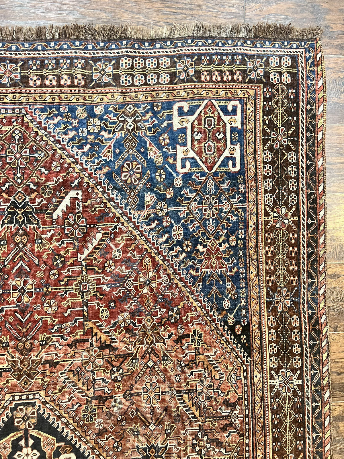 Antique Persian Shiraz Tribal Rug 6x8, Geometric Rug, Wool Handmade Hand Knotted Carpet, Red Blue - Jewel Rugs, view 7