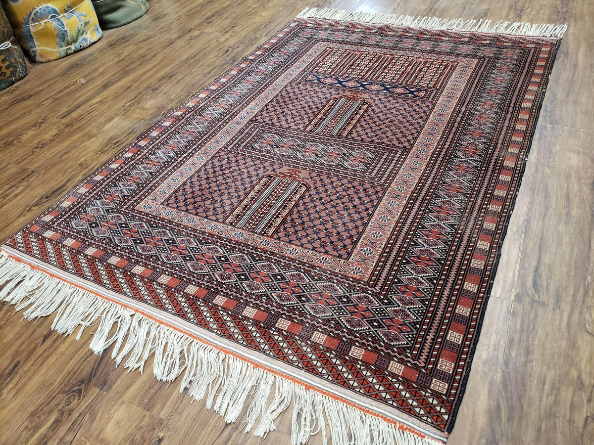 Vintage Turkoman Bokhara Rug 4x6, Four Seasons Pakistan Bukhara Turkmen Engsi Yamud Carpet, Fine Tribal Rug, Wool, Hand-Knotted, Brown, Nice - Jewel Rugs, view 3